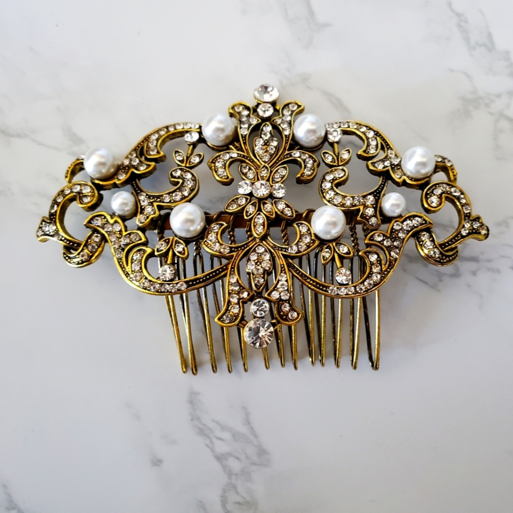 Bridal wedding hair comb haircomb Pearl, Rhinestone, gold